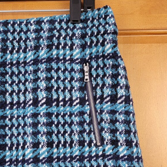 LOFT Teal Navy White Boucle A-line Mini Skirt Silver Tone Zipper Pockets - 12 - Picture 11 of 13